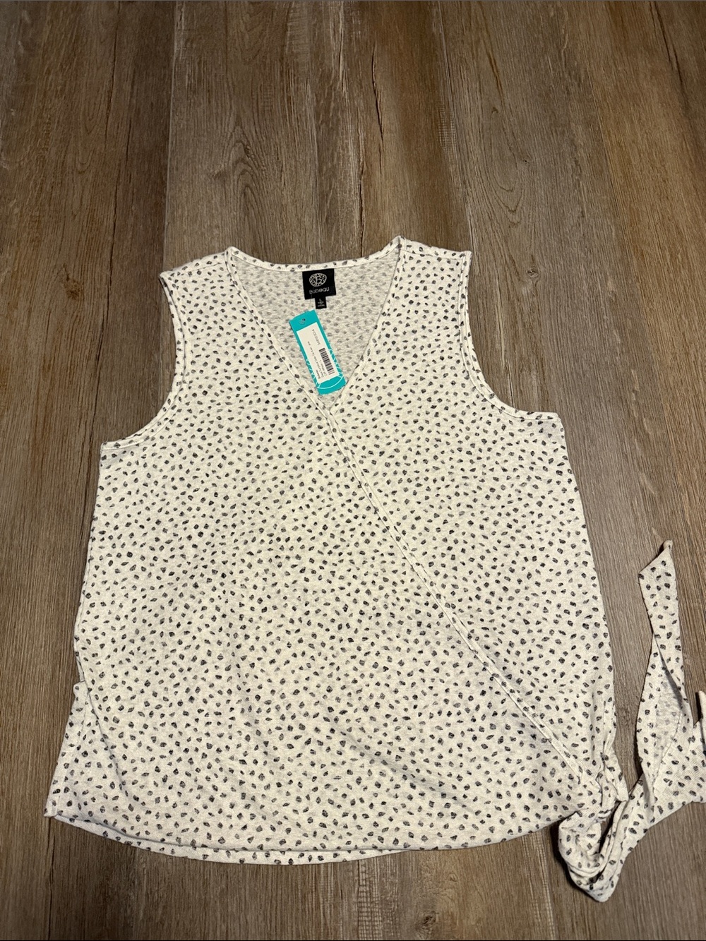 bobeau Sleeveless Wrap-Style Camisole with Black Dot Print